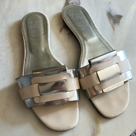 Roger Vivier white and silver slides - Picture 1 of 2